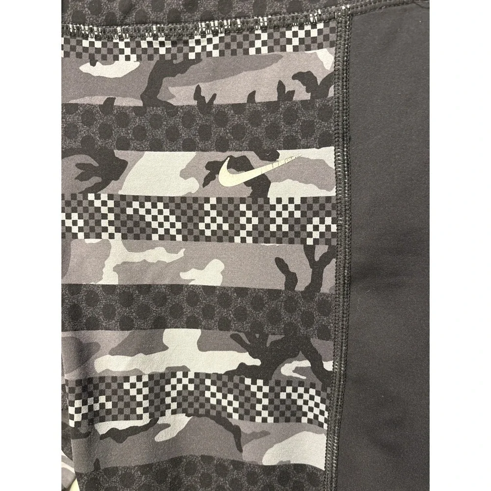 Nike Running Dri-FIT Camo Full Length Striped Leggings‎ Black Gray Zipper Pocket